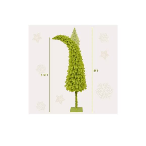 5FT Hinged Fir Artificial Bent Top Christmas Tree Santa Hat Style Holiday Decor - Picture 6 of 7